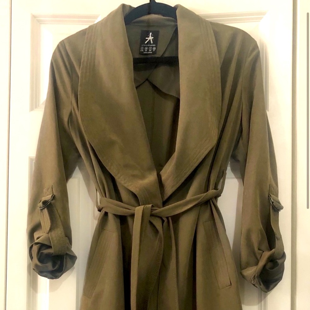 Hunter green Trench coat wrap with belt, midi length